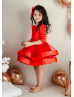 Orange Red Satin Tulle Fashion Flower Girl Dress